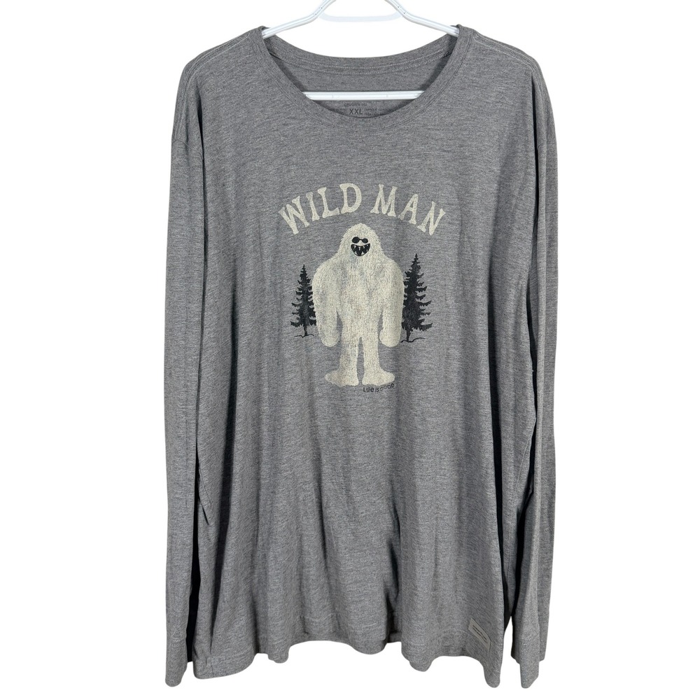 Life is Good Crusher Tee Wild Man Yeti Bigfoot Mens XXL Gray Long Sleeve Shirt